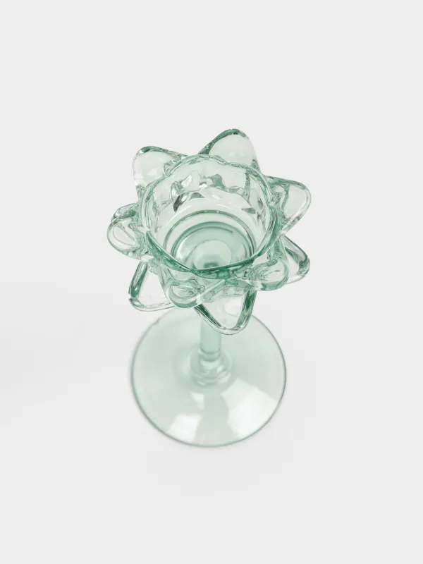 Шам ұстағыш, 17 см, шай/жіңішке шамға арналған, аяқты, шыны, жасыл, Лотос, Fleur color, image-2