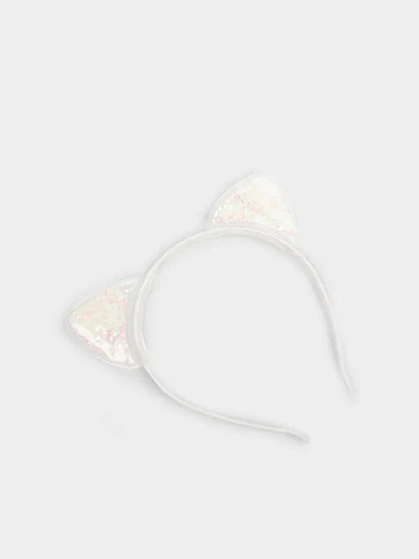 Ободок карнавальный, 12х15 см, детский, полиэстер/пластик, молочный, Ушки, Hairstyle, image-1