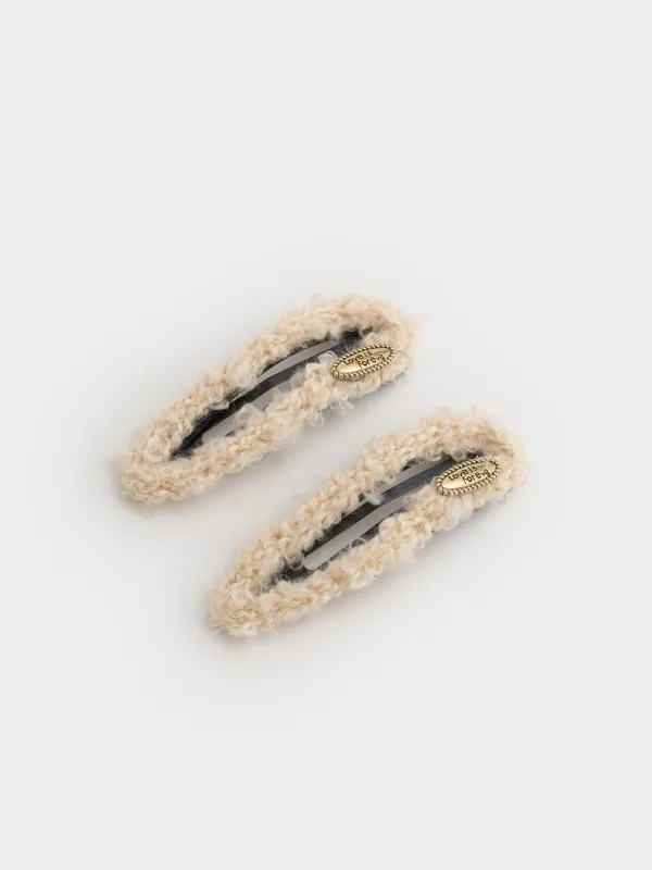 Шаш қыстырғыш, 8 см, 2 дана, жасанды үлбір/металл, сүт түстес, Plush, image-1