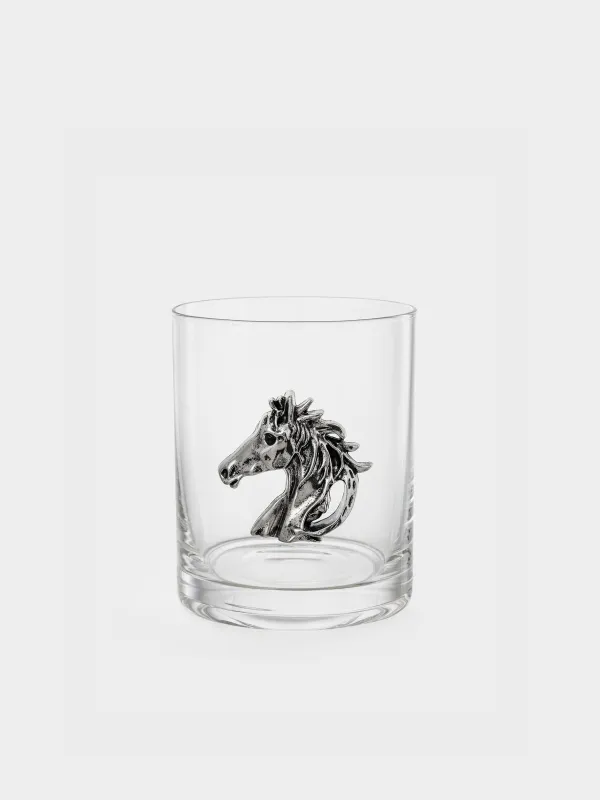 Виски стақаны, 10 см, 340 мл, шыны/металл, Күміс жылқы, Lux elements, image-0