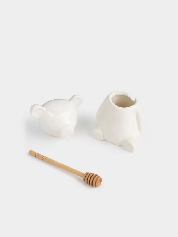 Балға арналған құты, 250 мл, қасығы бар, фарфор P/бамбук, Аю, Speckled black, image-3