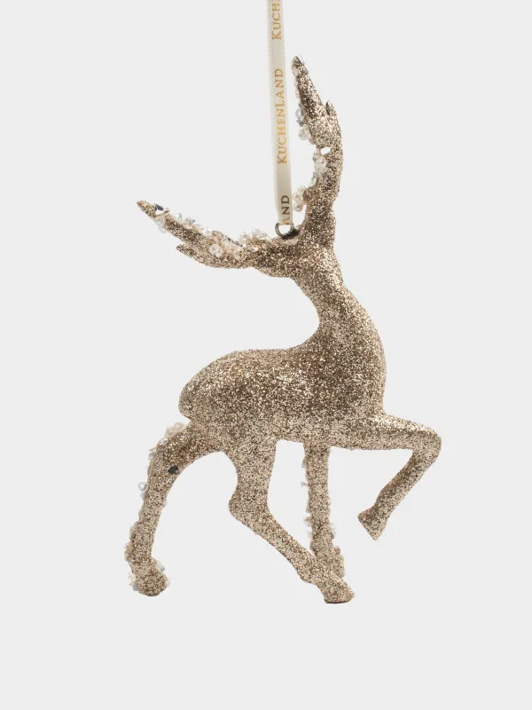 Игрушка елочная, 15 см, пенопласт/пластик, золотистая, Олень, Figure sparkle, image-2