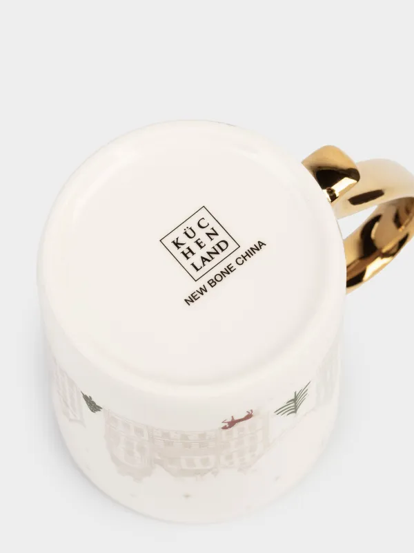 Саптыаяқ, 370 мл, фарфор N, сүт және алтын түстес, Үйлер мен жылқы, Snow sparks, image-4