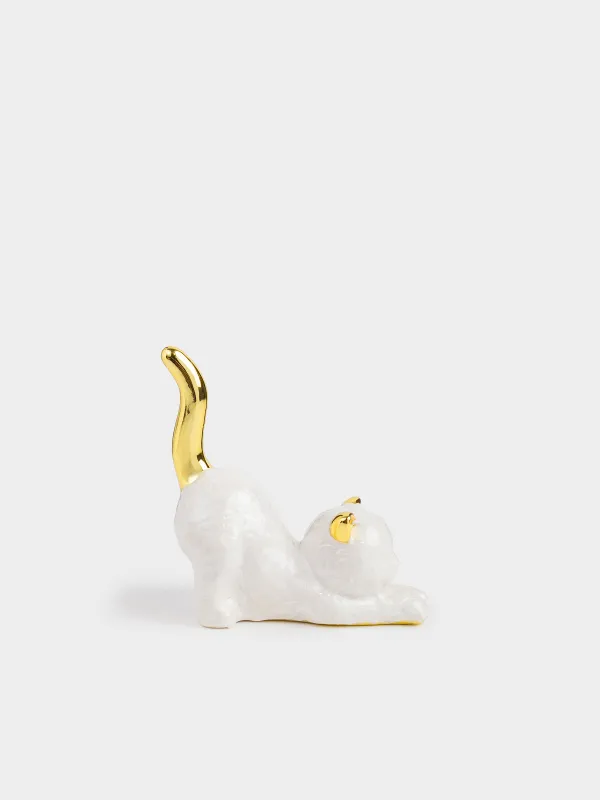 Зергерлік бұйымдарға арналған ұстағыш, 9 см, полирезин, алтын інжу, Мысық, Cat, image-0