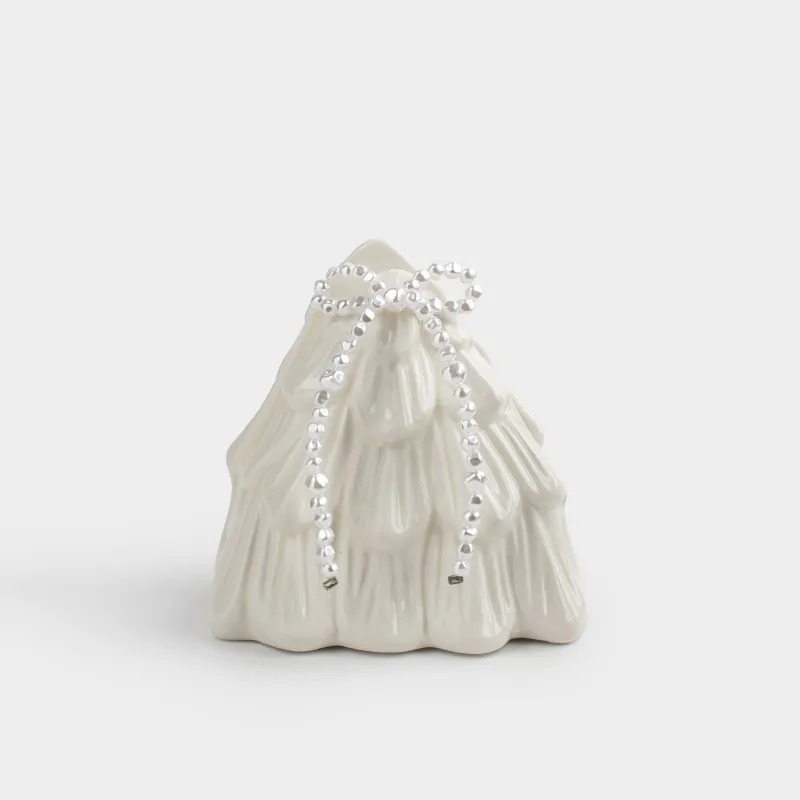 Салфетница, 9 см, керамика D/бисер, молочная, Ель с бантом, Pearl Antarctica