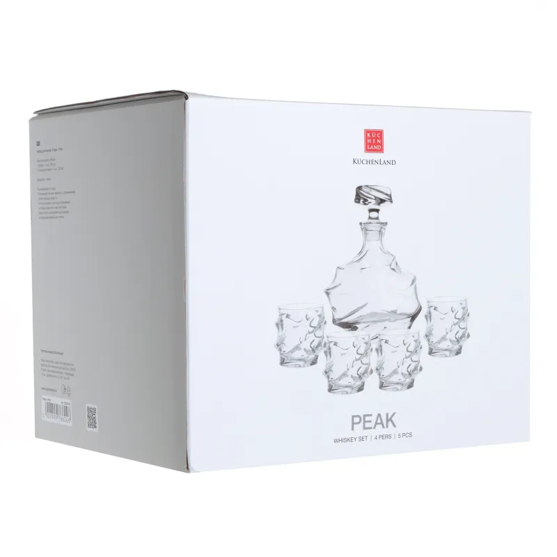 Набор для виски, 4 перс, 5 пр, графин/стаканы, стекло Р, фигурный, Peak, image-3