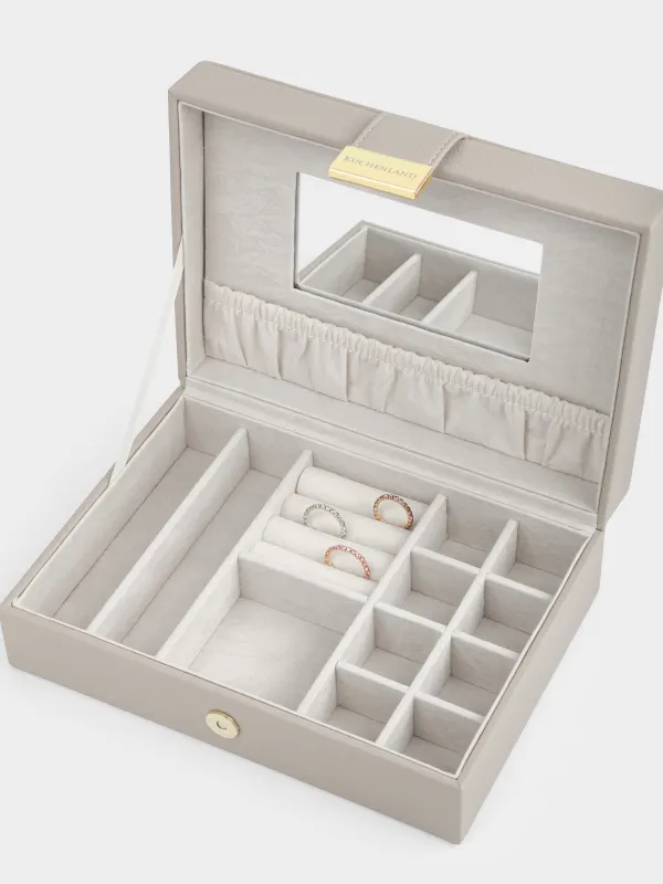 Зергерлік қорап, 20х15 см, айна, ағаш / жасанды былғары, сұр, Premiere one, image-6