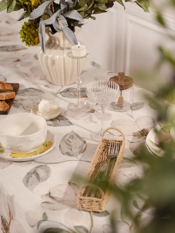 Дастархан, 160х160 см, полиэстер/зығыр, сүт түстес сары, Гүлдер, Flowery flax, image-5