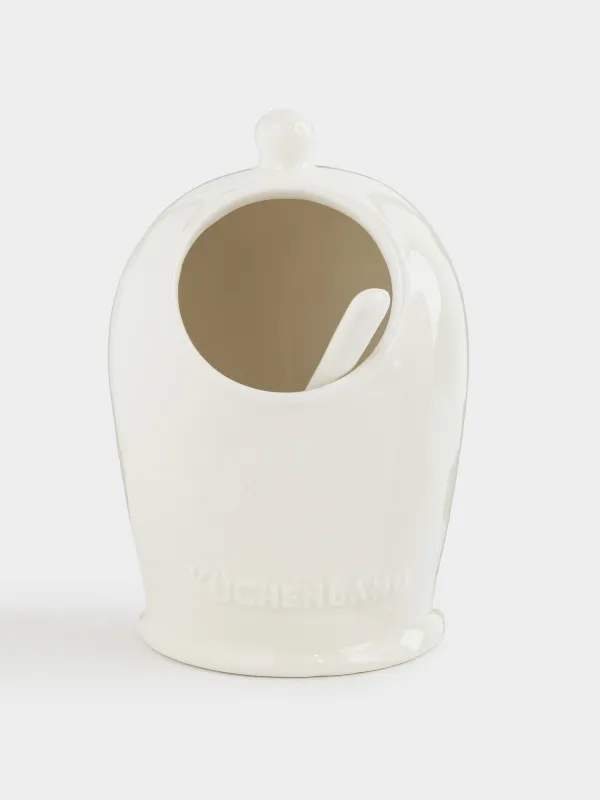 Тұзға арналған ыдыс, 15 см, қасықпен, керамика, сүтті сарғылт-қоңыр, дақты, Ceramo speckled, image-0