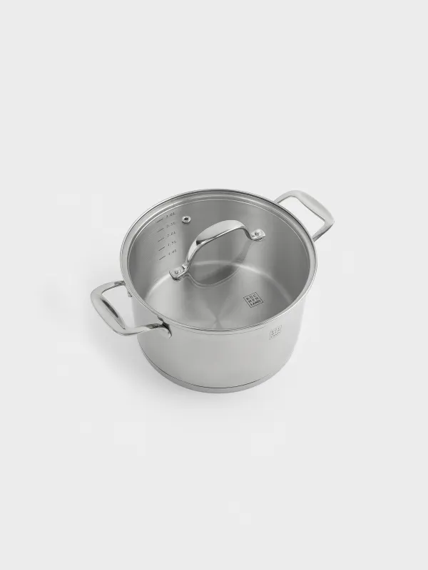 Кастрюля, 20 см, 3,5 л, с крышкой, сталь/стекло Б, Silver Stone, image-1