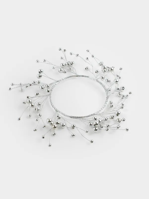 Сәндік гүл шоғы, 10/20 см, шай шамына арналған, пластик/металл, Күміс моншақтар, Balls decor, image-1