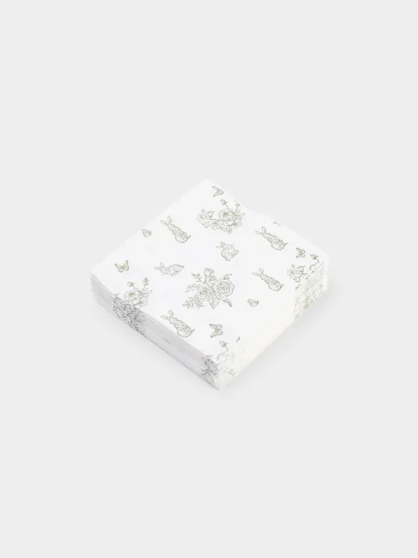 Қағаз майлықтар, 21х21 см, 20 дана, төртбұрышты, сүт түстес, Гүлдер арасындағы қоян, Easter lace, image-1