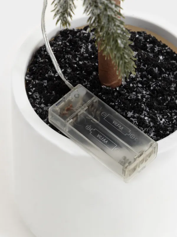 Жасанды шырша, 80 см, жарықтандырылған, құмырада, ПВХ, Бүршіктері бар шырша, Snowy decor, image-5