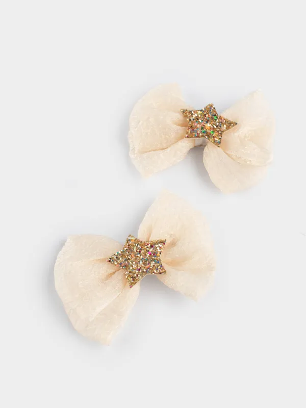 Шаш қыстырғыш, 6 см, 2 дана, балаларға арналған, полиэстер/металл, сүт түстес, Жұлдызша, Hairstyle, image-1