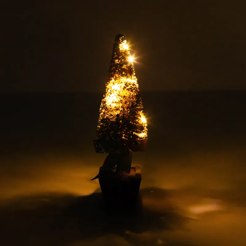 Шырша, жасанды, 42 см, жарықтандырылған, ағаш ыдыста, пластик/ағаш, шампан, Frosty sparks, image-6