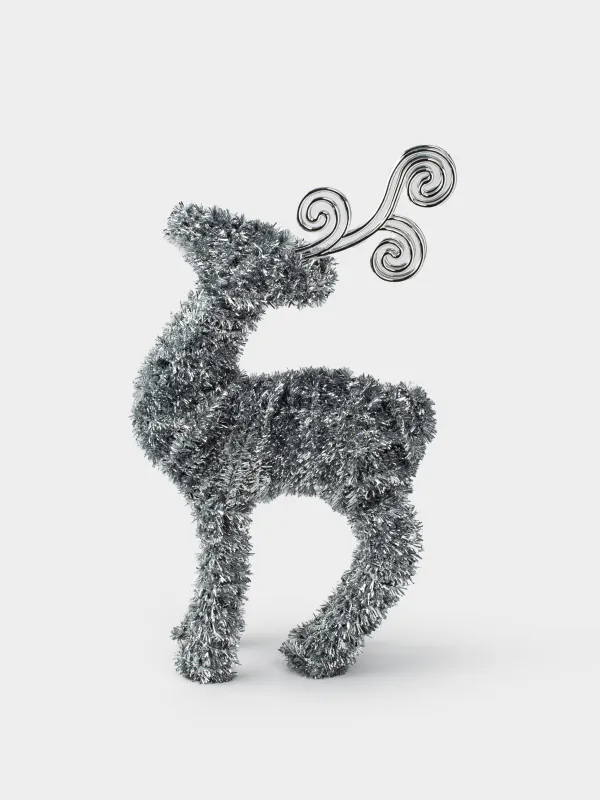 Статуэтка, 42 см, мишура/пластик, серебристая, Олень, Tinsel decor, image-0