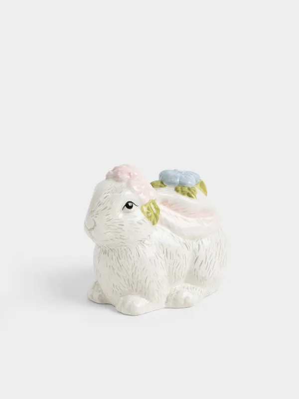 Сақтау ыдысы, 13х10 см, 200 мл, керамика, сұр, Гүлдері бар қоян, Easter, image-0