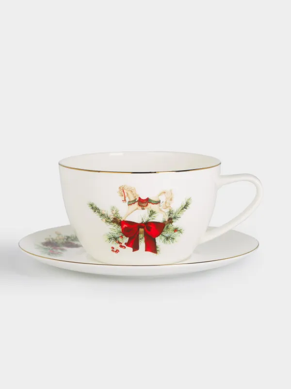 Шай жұбы, таңғы асқа арналған, 1 адам, 2 зат, 480 мл, фарфор F, Жылқы, Christmas miracle classic, image-0