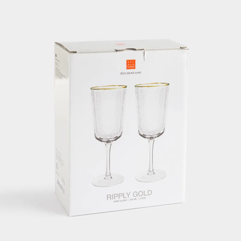 Шарапқа арналған бокал, 350 мл, 2 дана, шыны, алтын жиегі бар, Ripply gold, image-4