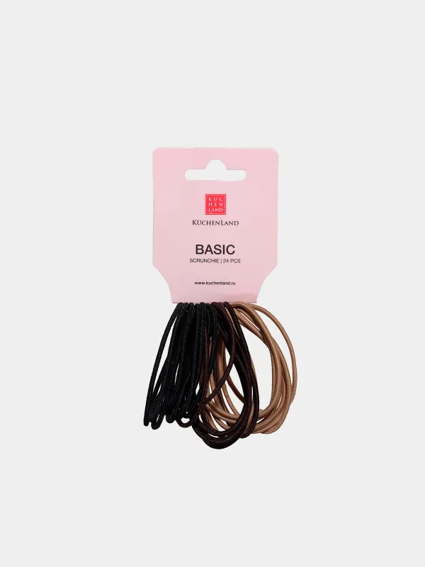 Резинка для волос, 4 см, 24 шт, полиэстер, черная/коричневая/бежевая, Basic, image-1