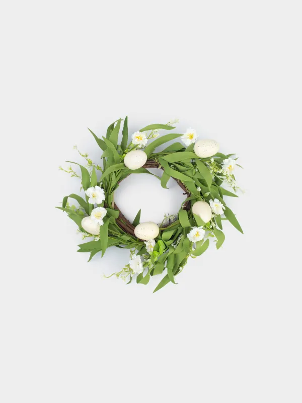 Венок декоративный, 26 см, Перепелиные яйца и цветы, Rustic Easter decor, image-0