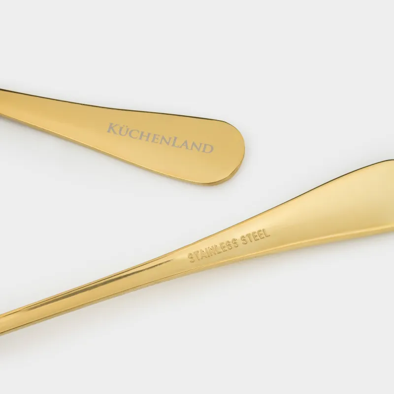 Салат ұсынуға арналған құрылғылар, 20 см, 2 зат, қасық/шанышқы, болат, алтын, Classic gold, image-3