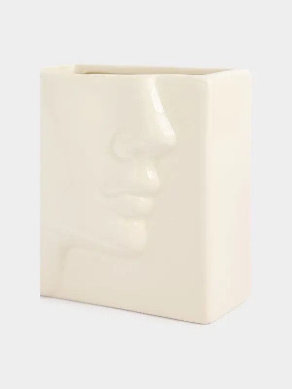 Подставка для косметических кистей, 12 см, керамика, молочная, Фрагмент лица, Face, image-1