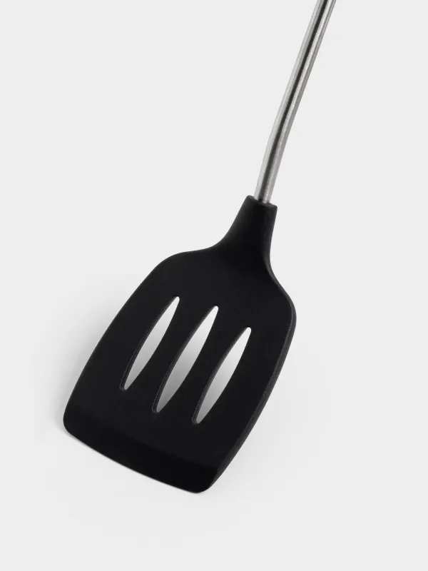 Қалақ, 39 см, саңылаулары бар, силикон/болат, қара, Nova black, image-1