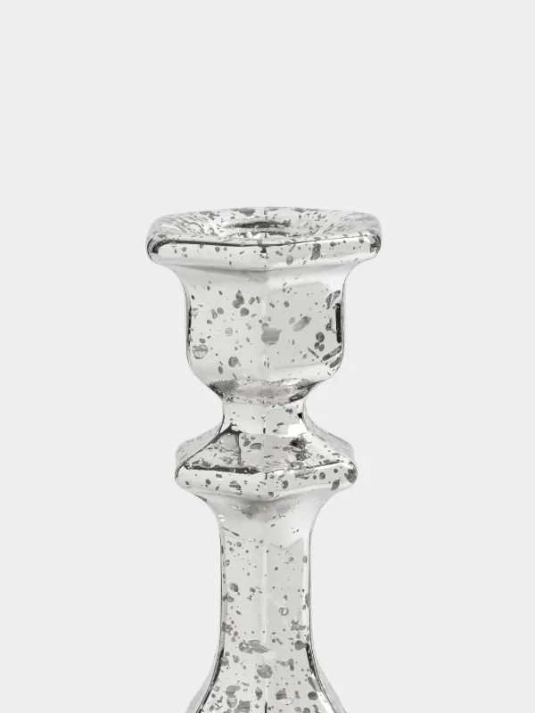 Шам ұстағыш, 14 см, жіңішке шамға арналған, аяқты, шыны, күміс, Patina, image-1