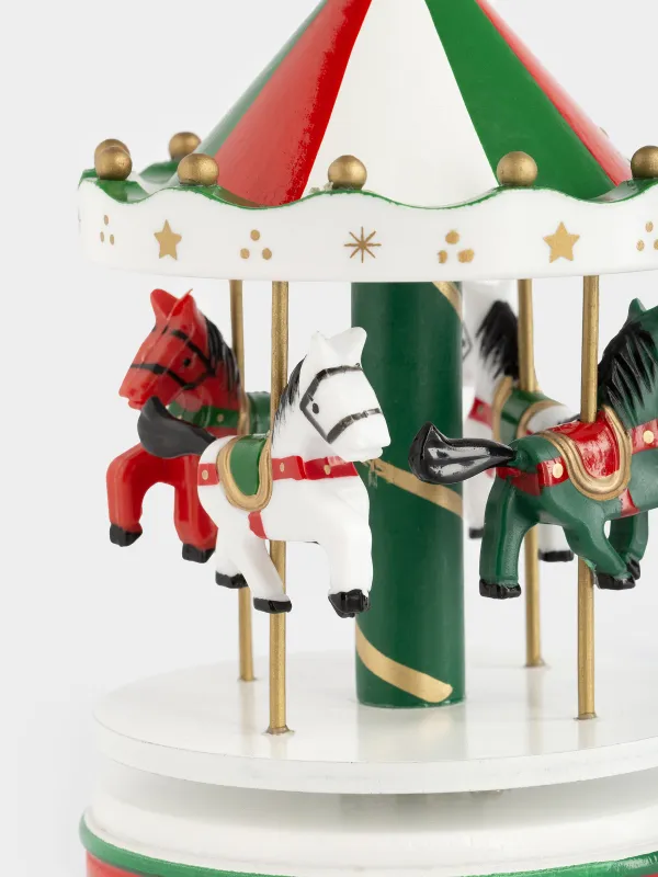 Статуэтка музыкальная, 19 см, заводная, МДФ, красная, Карусель с лошадками, Christmas style, image-0