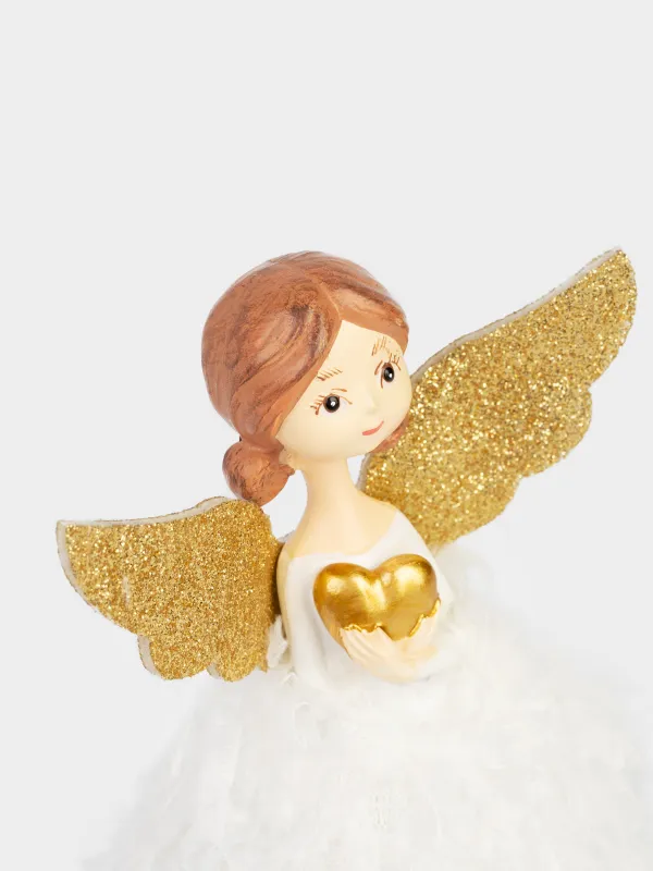 Сәндік бұйым, 24 см, жарықтандырылған, полиэстер/пластик, ақ-алтын, Angel Statuette, image-2