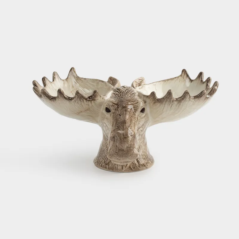 Бөлімдері бар тәрелке, 32х16 см, 2 бөлім, керамика, сүт түстес және қоңыр, Бұлан, Moose story