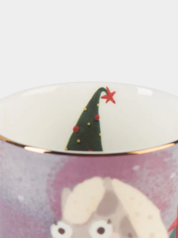 Саптыаяқ, 350 мл, фарфор F, алтын жиегі бар, Жылқы мен мысық, Horse cute, image-3