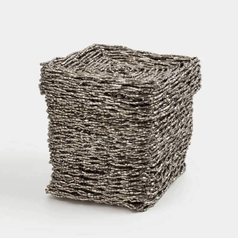 Шкатулка, 10 см, бисер, темно-серая, Shiny beads, image-1