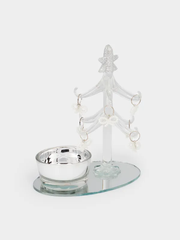 Статуэтка, 12 см, с подвесками, стекло, шампань, Ель с подсвечником, Christmas vitreous, image-1