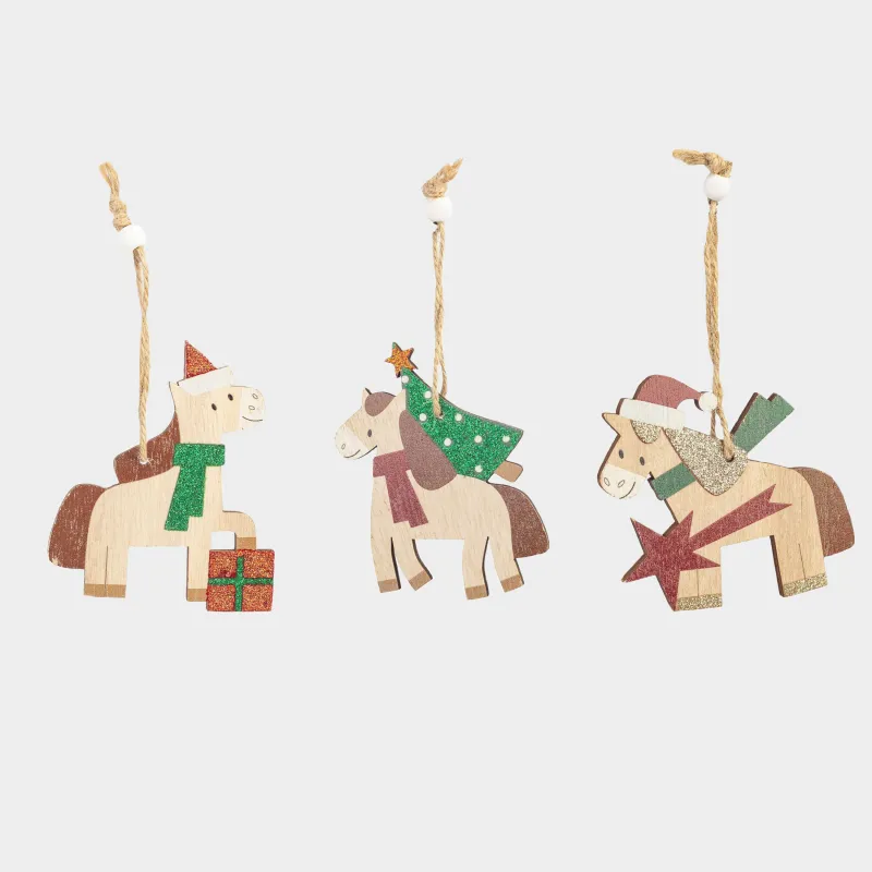 Шырша ойыншықтарының жиынтығы, 10 см, 9 дана, ағаш, Жылқы, Figure wood