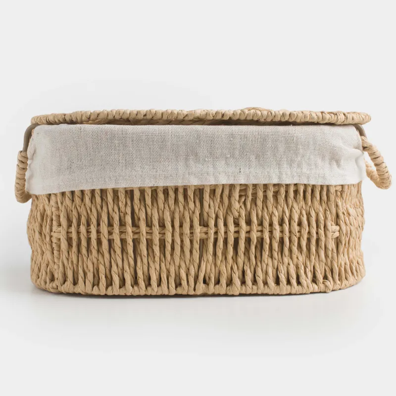 Сақтауға арналған себет, 27х17х13 см, өрілген, тұтқалары бар, қақпағы бар, целлюлоза, сопақша, Braided, image-1