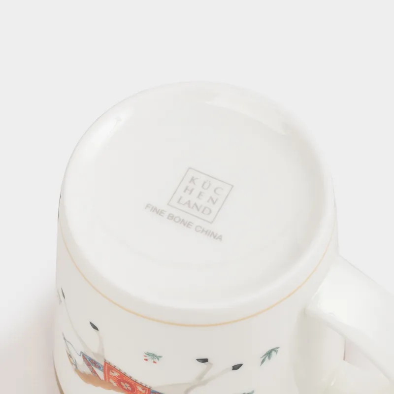 Саптыаяқ, 450 мл, фарфор F, ақ, алтын жиектері бар, Шанадағы аттар, Blue wind, image-3