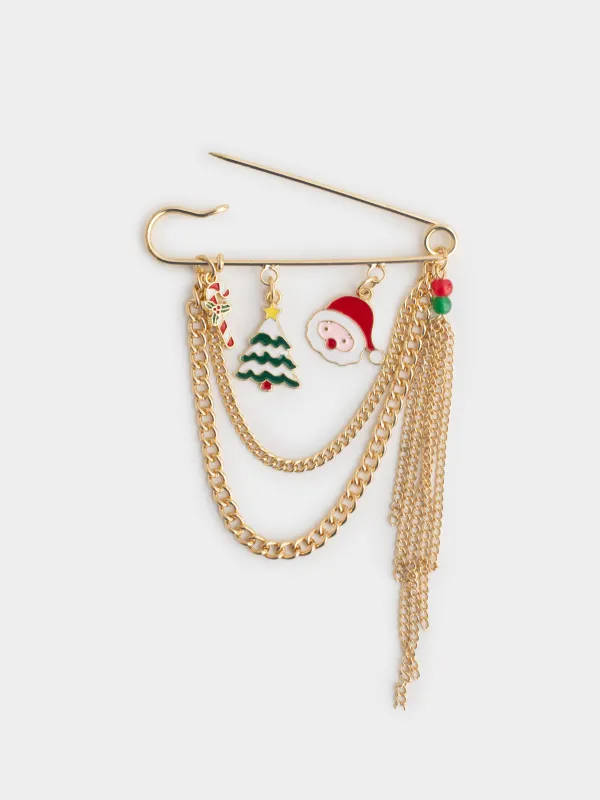 Танамоншақ, 7 см, металл, алтын, Аяз ата мен шырша, Jewelry christmas, image-2