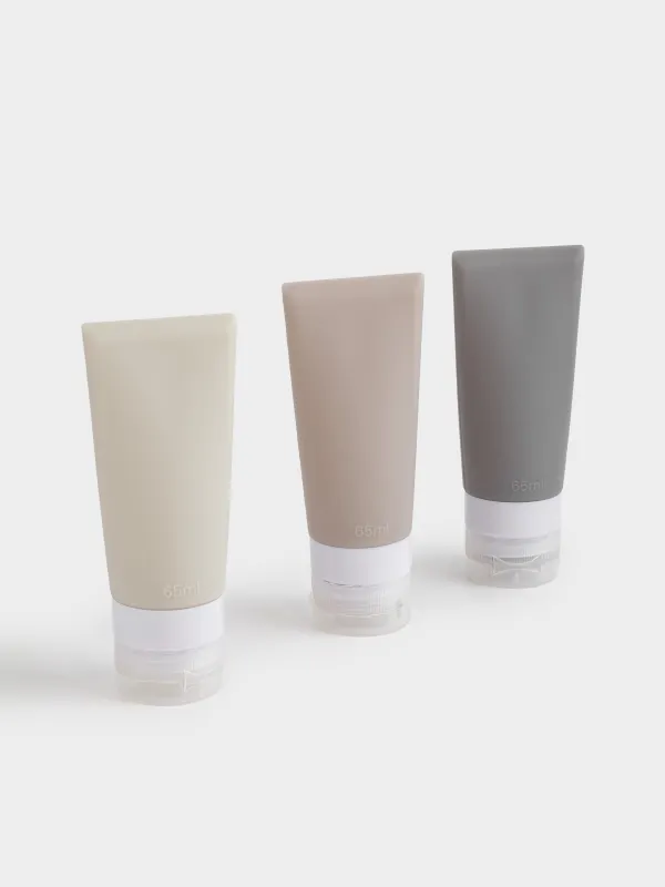 Саяхатқа арналған құтылар жинағы, 3 дана, түтіктер, косметикалық сөмкеде, силикон, Travel color, image-1