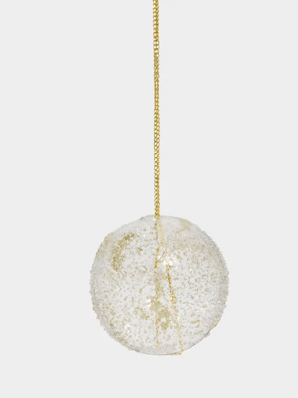 Шырша ойыншығы, 8 см, шыны, жылтырақтары бар, шампан, Аязды шар, Ball sparkle, image-0