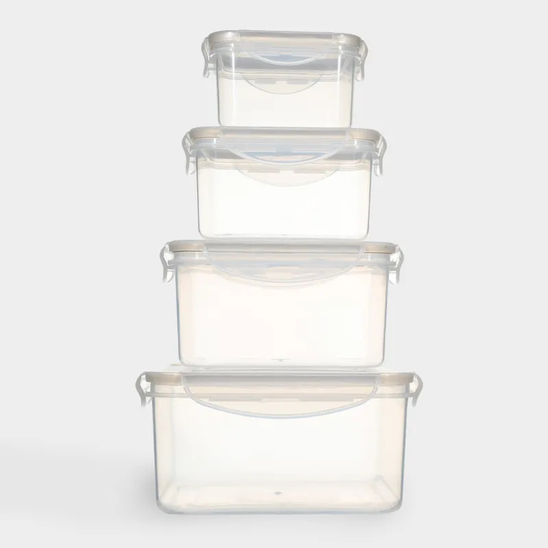 Контейнер жинағы, 4 дана, кыстырғышпен, пластик/силикон, шаршы, сарғылт, Roomy clip