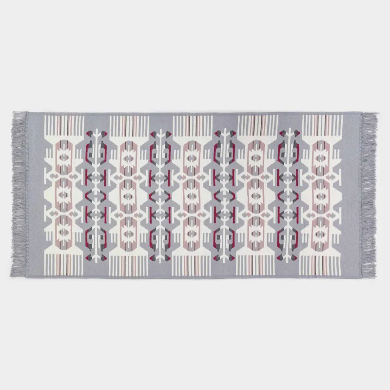 Кілемше, 80х150 см, екі жақты, шашақты, акрил, ақ-сұр, өрнек, Carpet