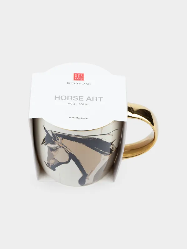 Саптыаяқ, 380 мл, фарфор N, сүт және алтын түстес, Жылқы, Horse gold, image-4