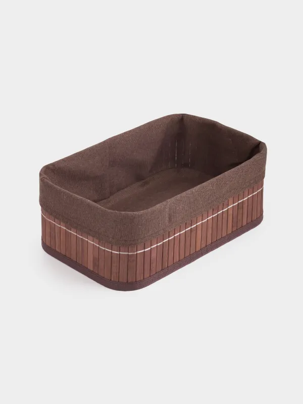 Корзина для хранения, 28x18х10 см, бамбук/хлопок, прямоугольная, коричневая, Stem, image-2