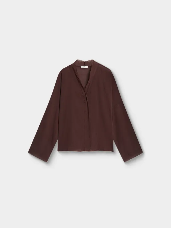 Әйелдер блузасы, өлшемі L, ұзын жеңді, түймелері бар, муслин К, қоңыр, Fermina, image-4