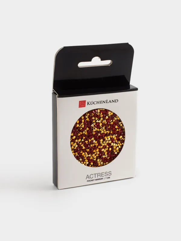 Қалта айнасы, 7 см, екі жақты, болат, алтын түстес, Қызыл жылтыр, Actress, image-4