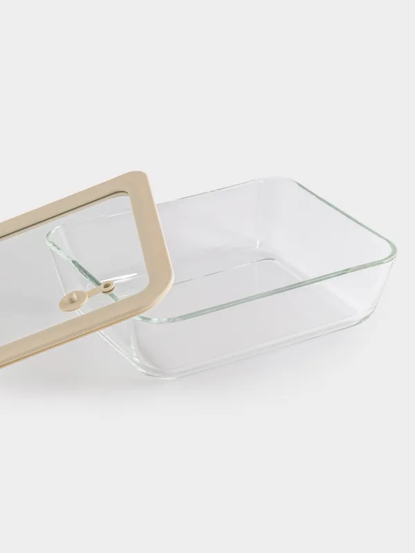 Контейнер, 1,4 л, с клапаном, стекло Т/силикон, прямоугольный, бежевый, Verre, image-1