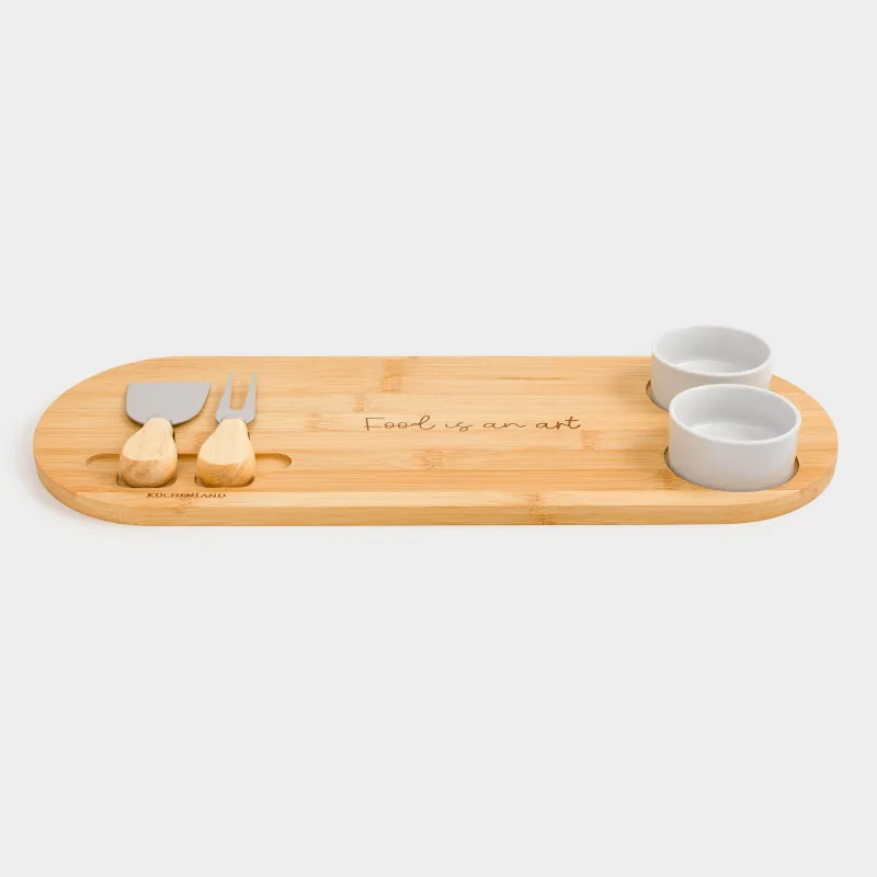 Набор для сыра, 5 пр, доска-блюдо/пиала, сталь/керамика/бамбук, Cheese, image-2