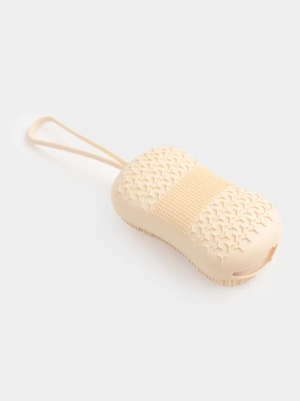 Щетка-губка для мытья тела, 13 см, двусторонняя, силикон/полиуретан, бежевая, Bath, image-3